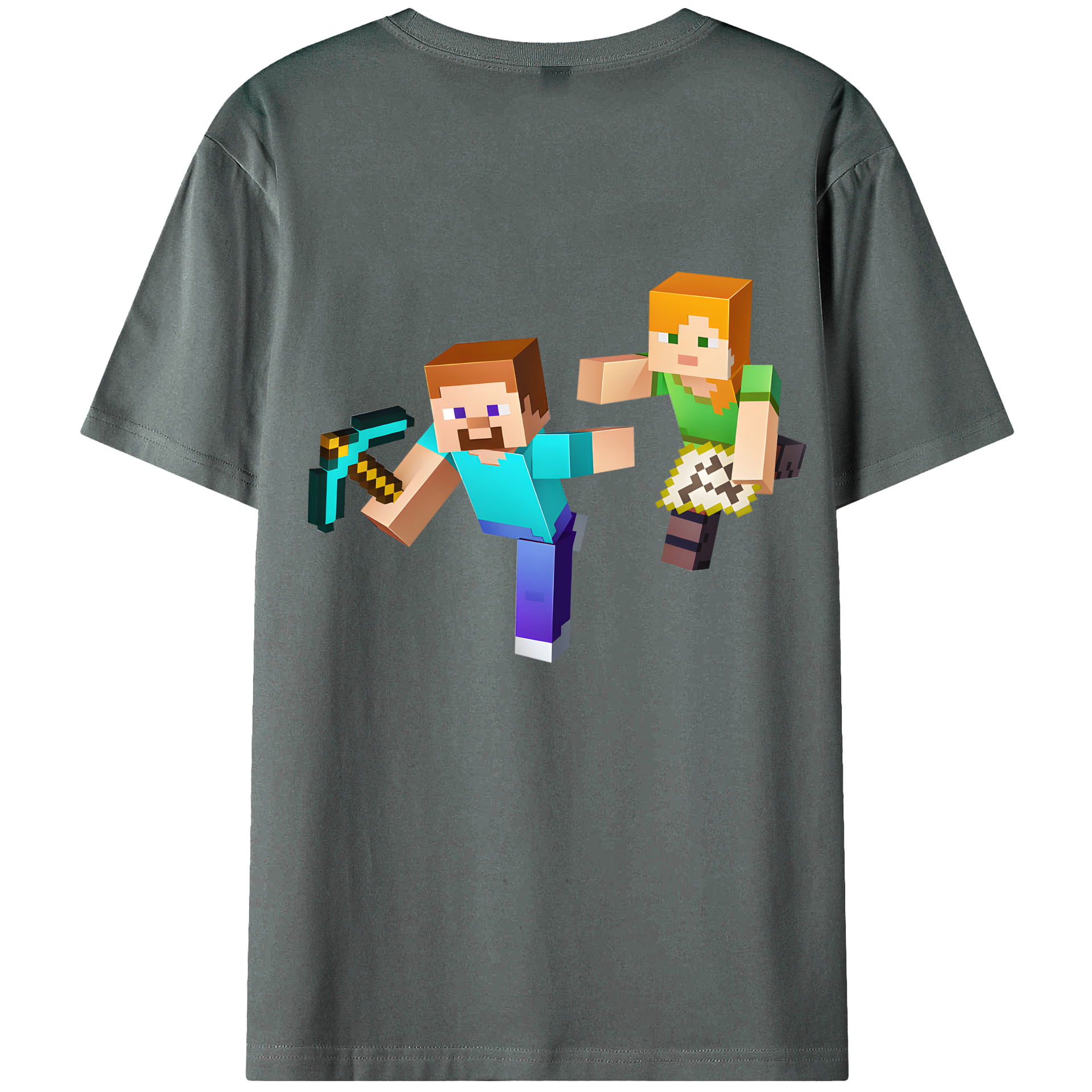 （画像用） マインクラフト ブロックの世界 Minecraft MC Block world 綿100％ メンズ半袖Tシャツ（バックプリント） 通気性
